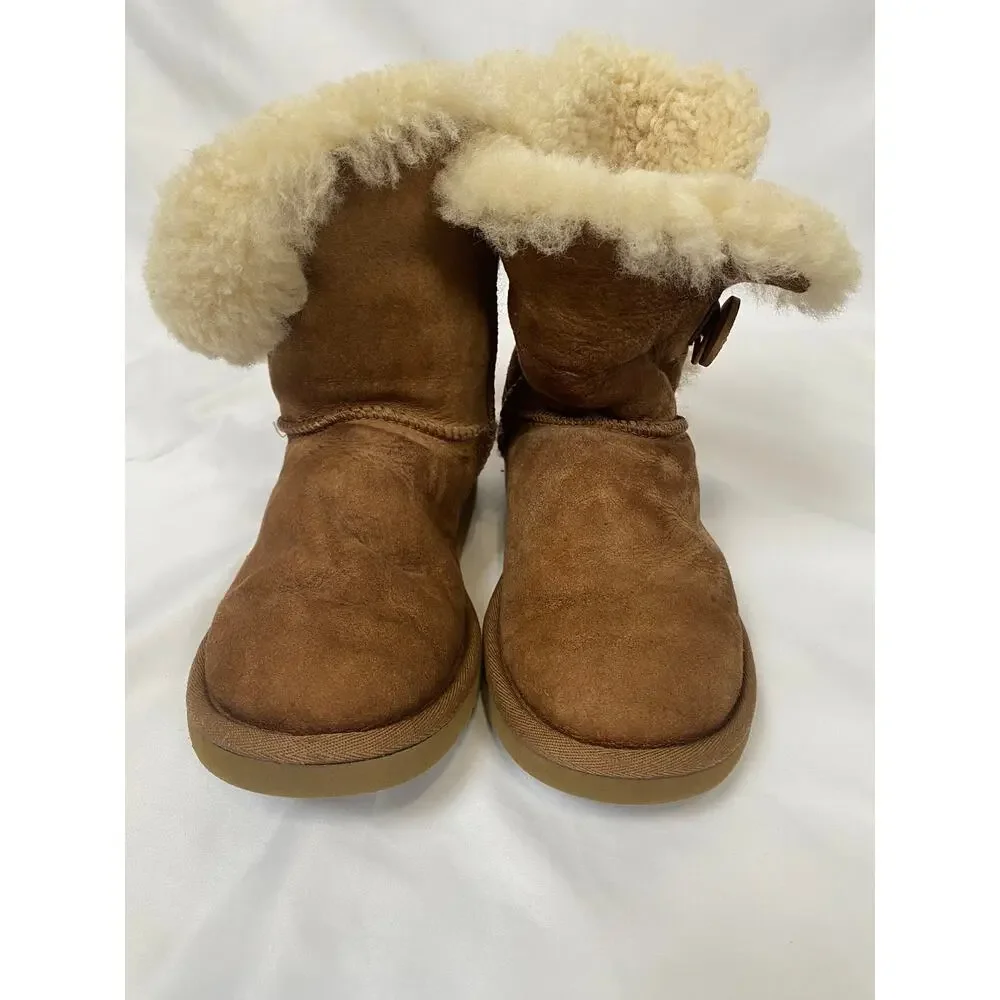 UGG Australian Bailey Button Tan Sheepskin Shearling Pull-On Ankle Boots US 5